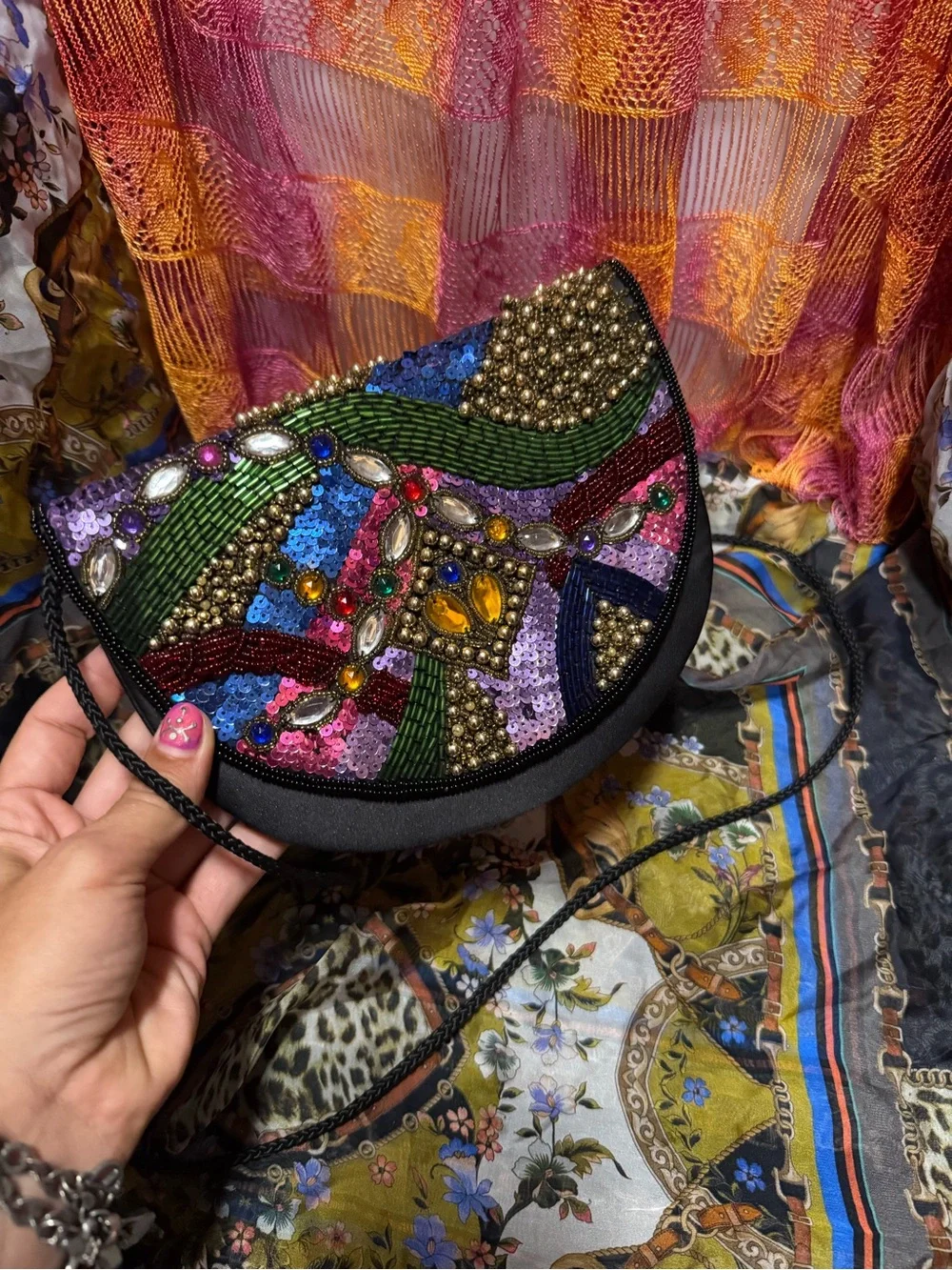 Beaded Multicolor Crescent Crossbody Bag - Designer-Inspired Sony studios